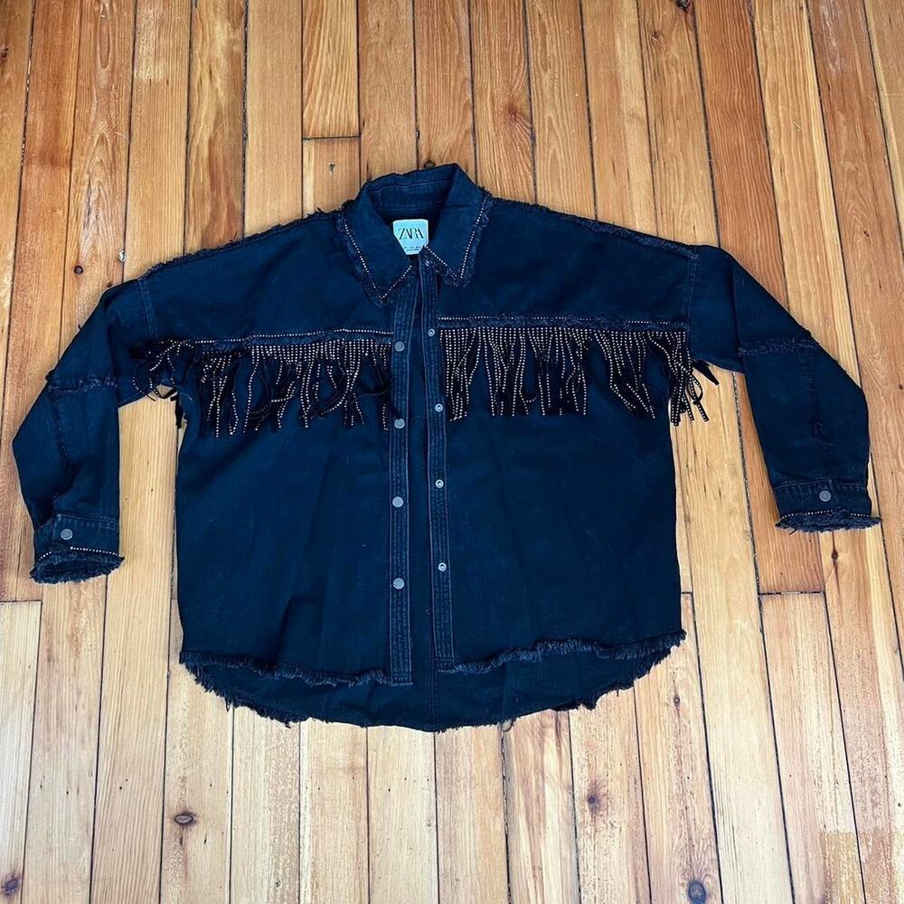 Zara black western tassel jacket SMALL glitter tassels 3305/253/800